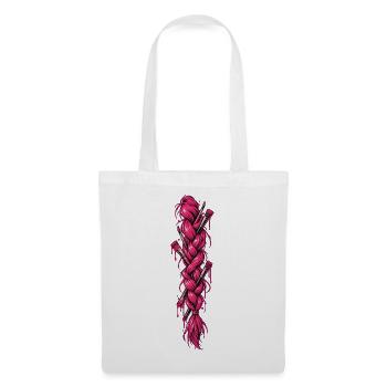 Pinker Zopf mit Pinsel - Stoffbeutel - Weiß - Vorne