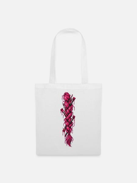 Pinker Zopf mit Pinsel - Stoffbeutel - Weiß