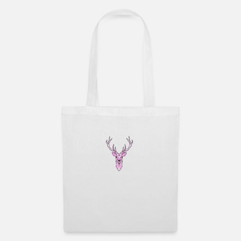 Kunst Hirsch Bock in rosa mit großem Geweih - Stoffbeutel - Weiß