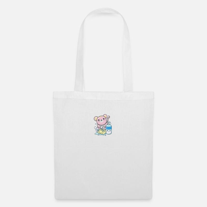 Kawaii Mouse - Maus Hände waschen - Stoffbeutel - Weiß