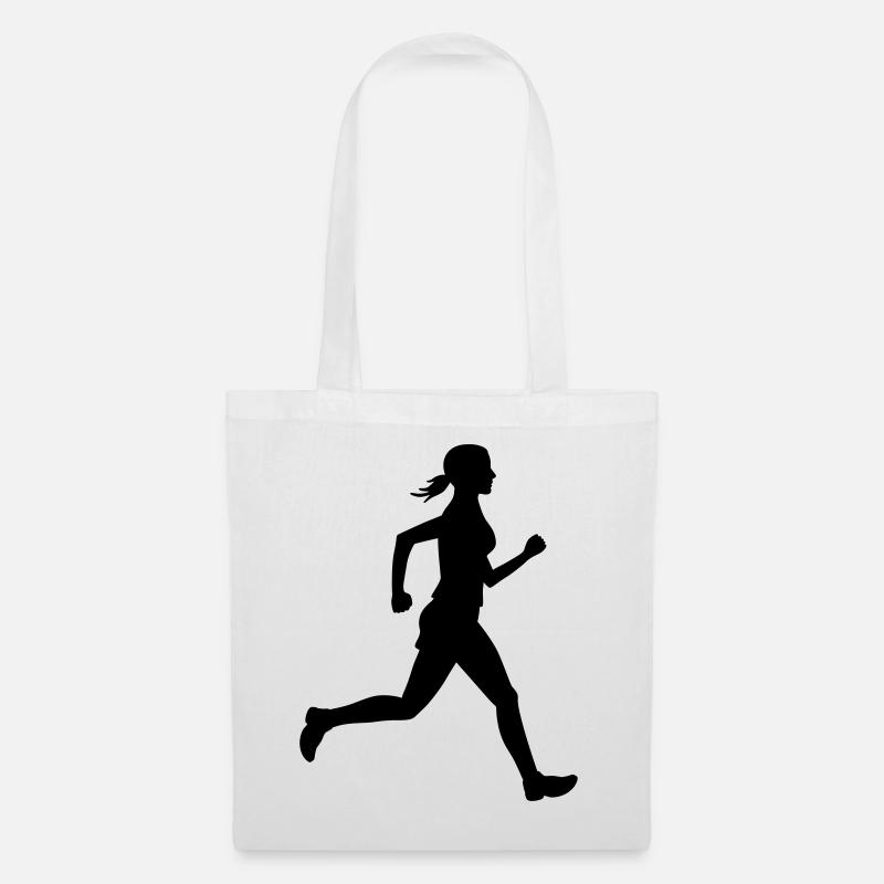 Silhouette Joggerin von der Seite mit Zopf - Stoffbeutel - Weiß