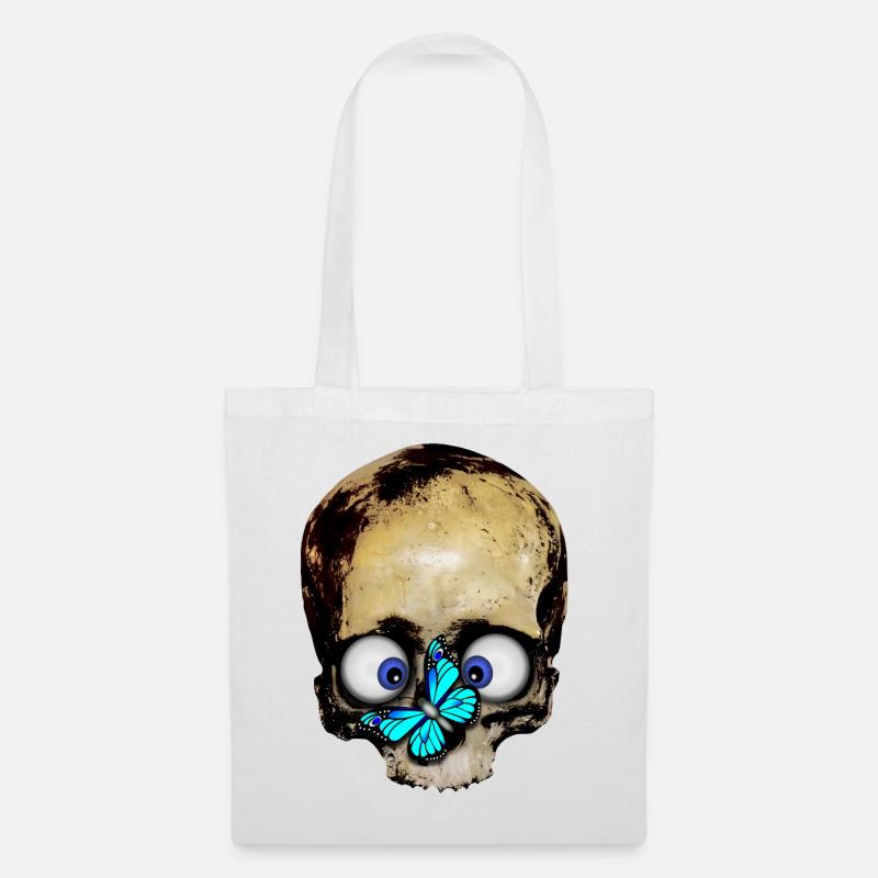 Totenkopf blauer Schmetterling / skull butterfly - Stoffbeutel - Weiß