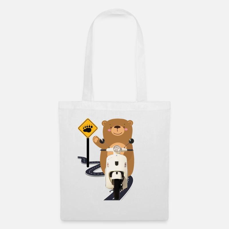Moped Braunbär ART - Stoffbeutel - Weiß