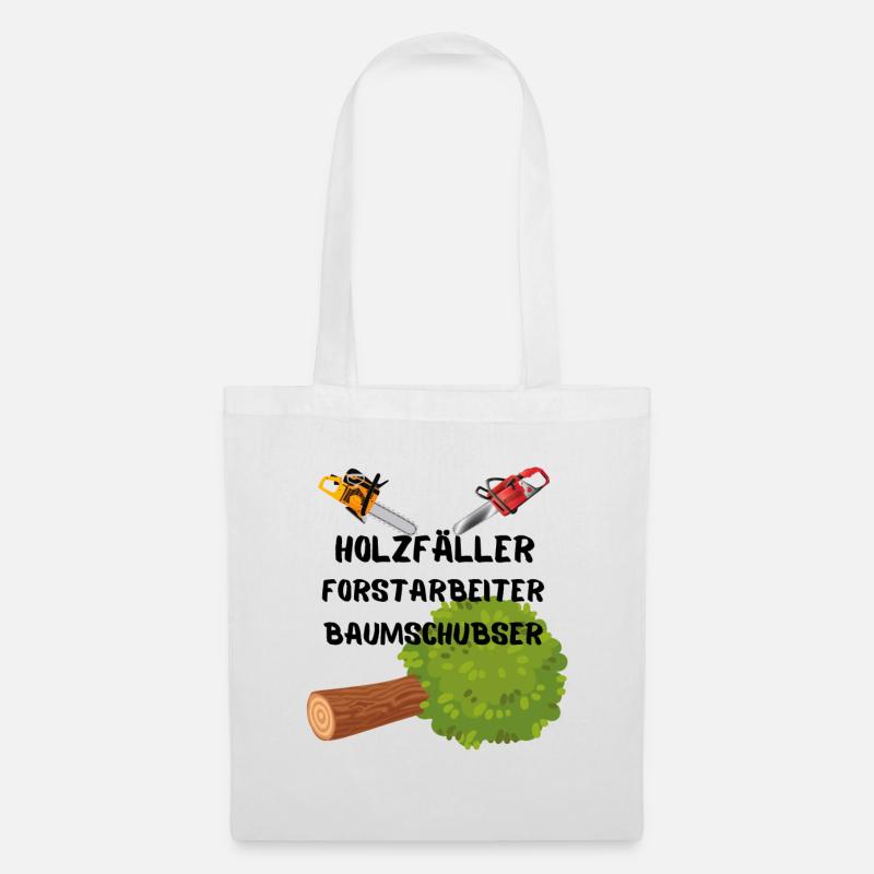 lustiger Holzfäller Baumschubser Waldarbeiter Logo - Stoffbeutel - Weiß