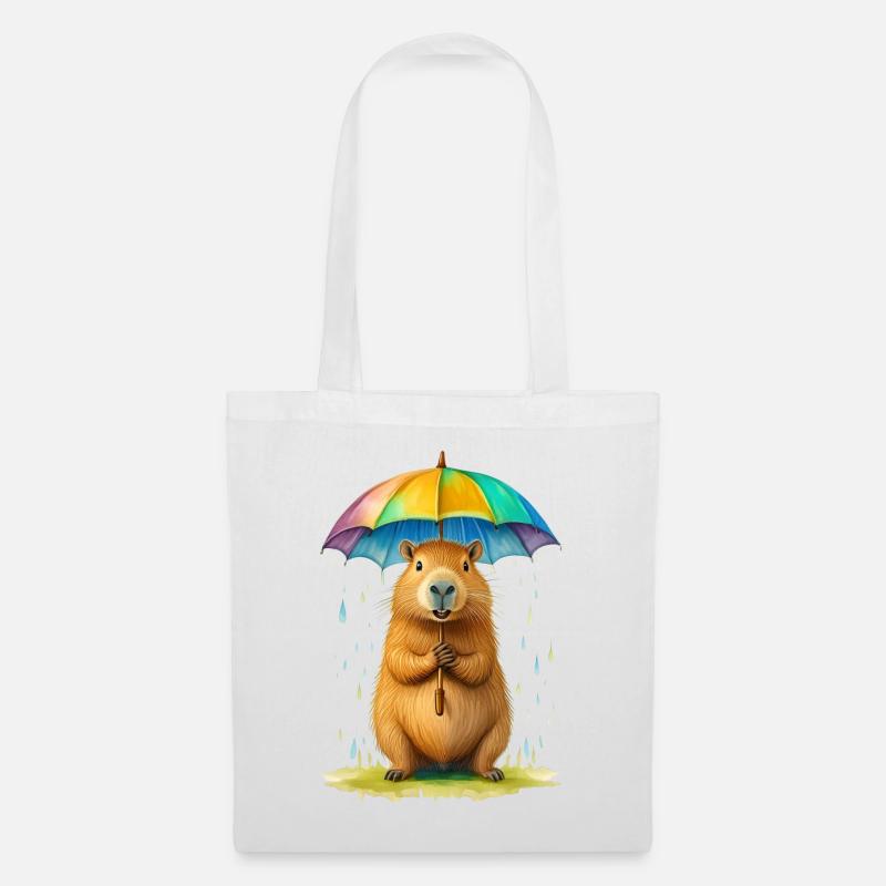 Capybara mit Regenschirm - Stoffbeutel - Weiß