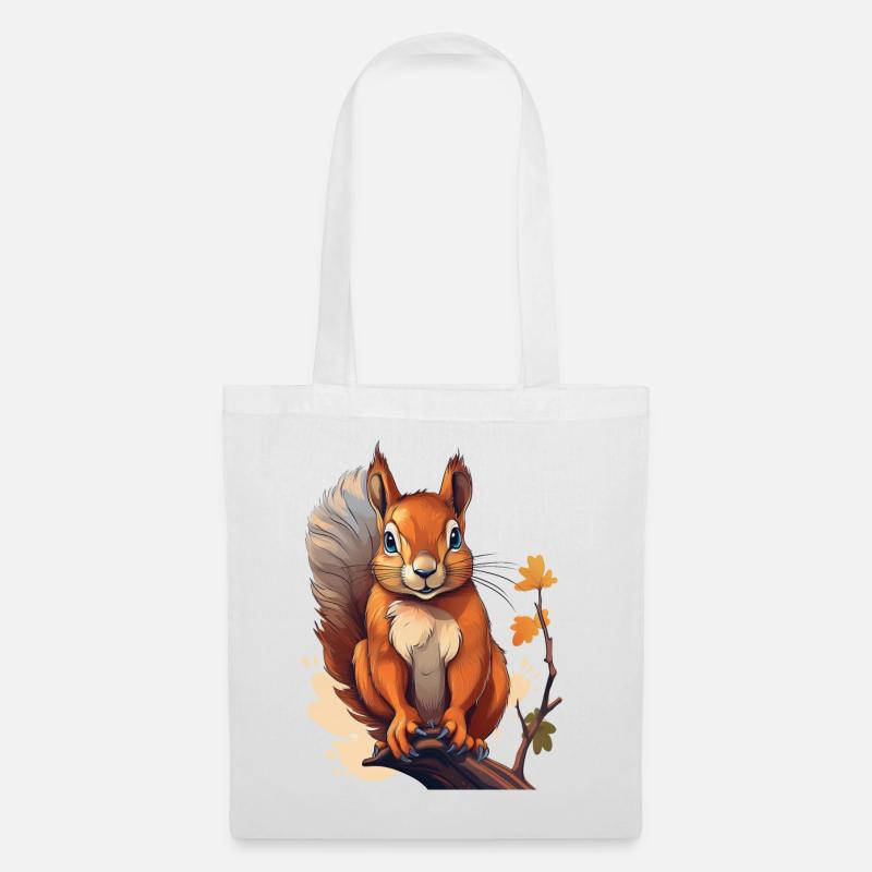 Ein niedliches Eichhörnchen auf einem Ast - Stoffbeutel - Weiß