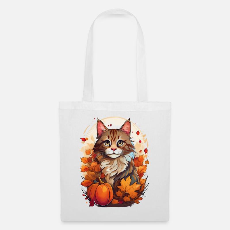 Katze im Herbst - Stoffbeutel - Weiß