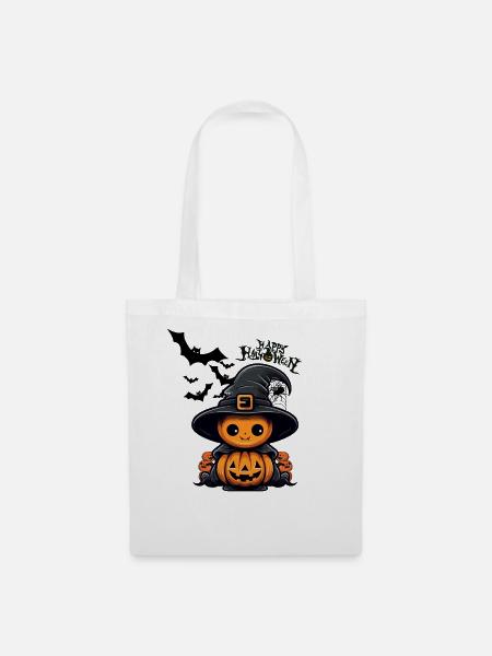 Halloween-Kürbis - Stoffbeutel - Weiß
