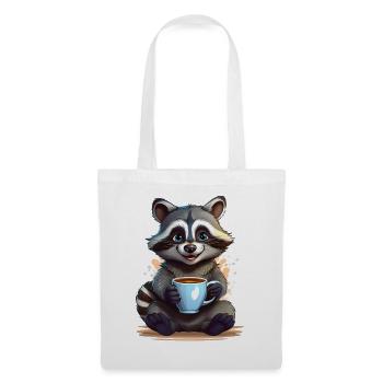 Ein glücklicher Waschbär mit einer Tasse Kaffee - Stoffbeutel - Weiß - Vorne
