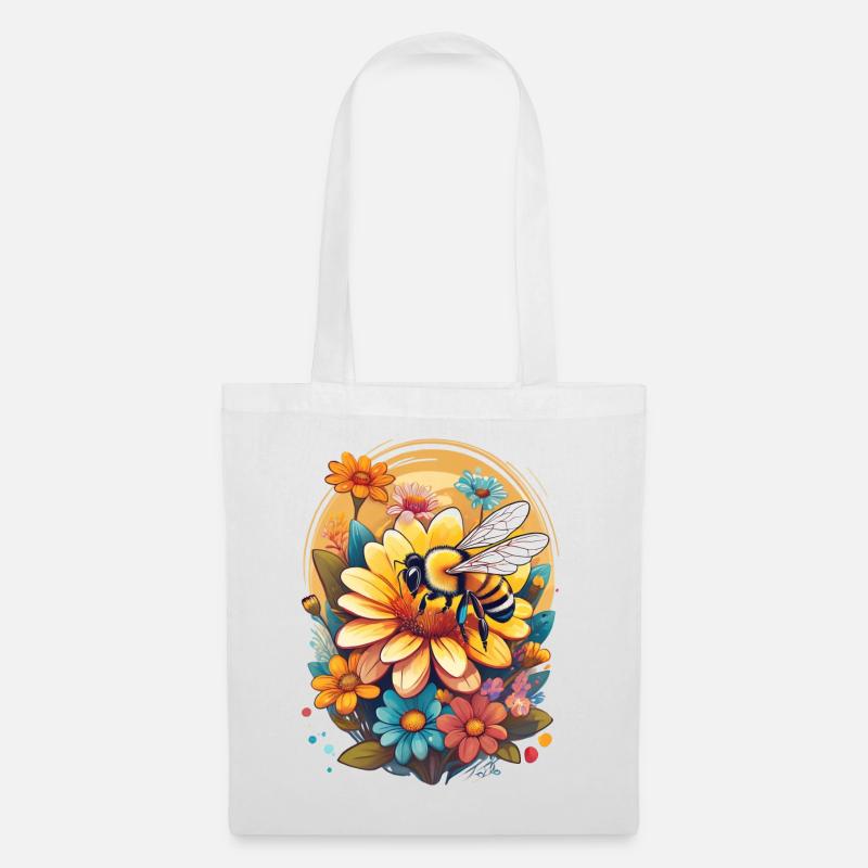 Eine Biene, die eine Blume bestäubt - Stoffbeutel - Weiß