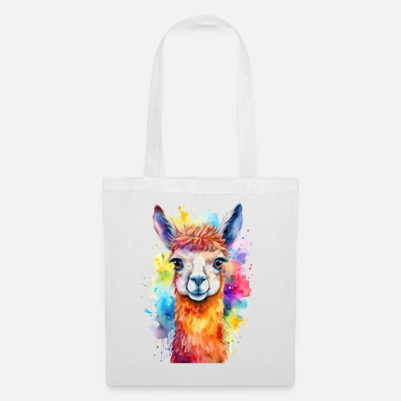 Lama oder Alpaka Aquarell Illustration - Stoffbeutel - Weiß