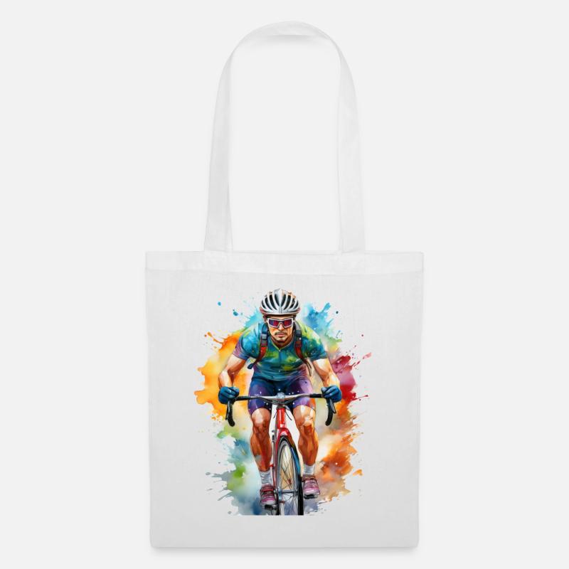 Radfahrer Aquarell - Stoffbeutel - Weiß