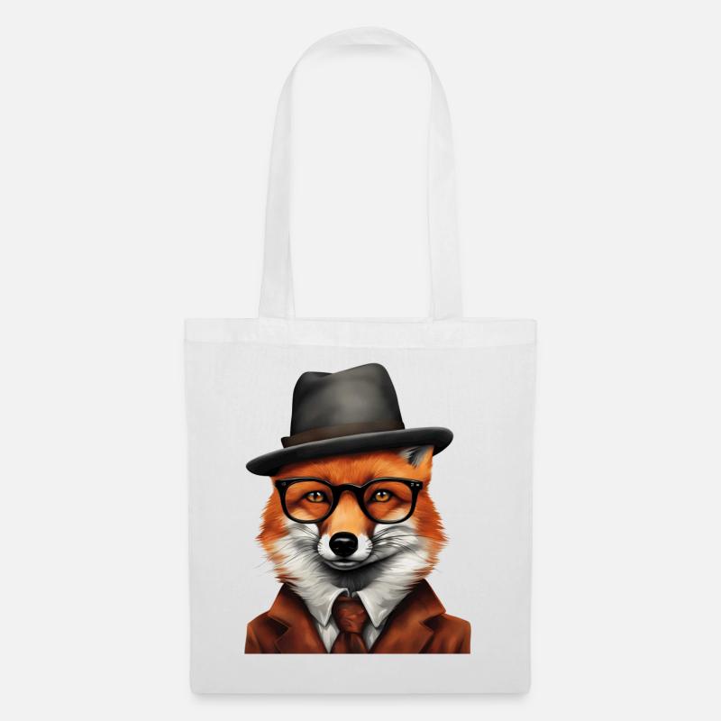 Sherlock Fox in klassischer Kleidung - Stoffbeutel - Weiß