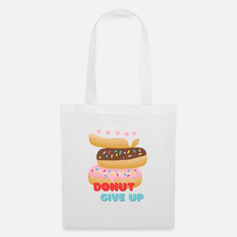 DONUT GIVE UP Stapel bunter Donuts mit motiviert - Stoffbeutel - Weiß