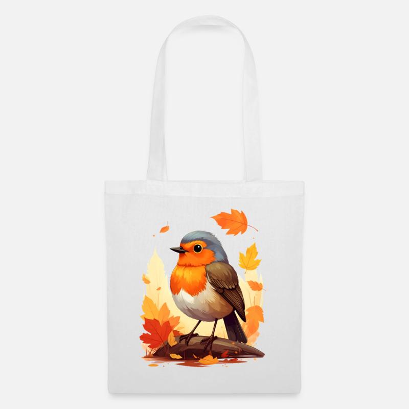 Rotkehlchen im Herbst - Stoffbeutel - Weiß
