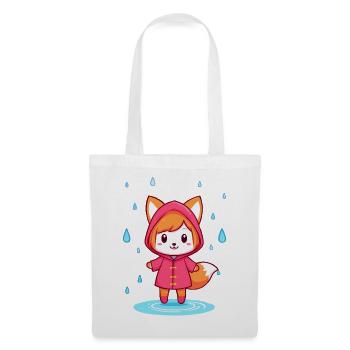 Kleiner Chibi-Fuchs im Regenmantel - Stoffbeutel - Weiß - Vorne