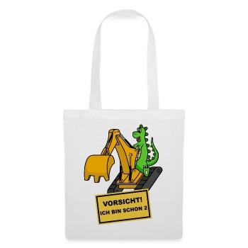 Dino Bagger 2 Jahre Geburtstag - Stoffbeutel - Weiß - Vorne