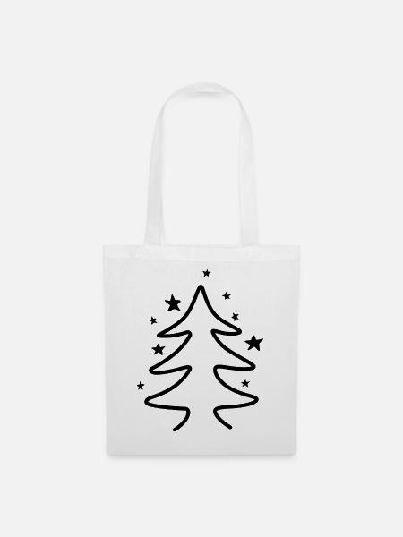 Minimalistischer Weihnachtsbaum mit Sternen - Stoffbeutel - Weiß