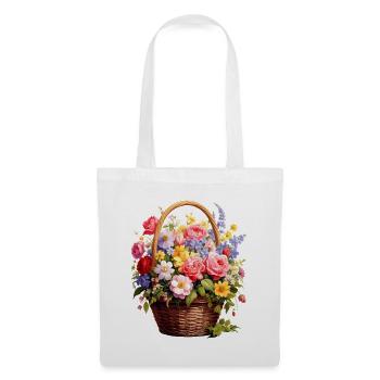 Panier en osier avec des fleurs printanières - Sac en tissu - blanc - Devant