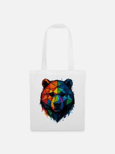 Bunte Pop-Art-Low-Poly-Bär - Stoffbeutel - Weiß