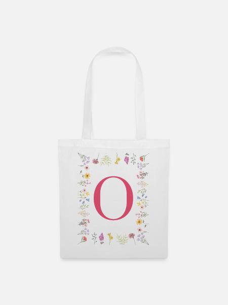 Florale Initialen "O", Buchstaben Monogramm - Stoffbeutel - Weiß