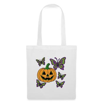 Halloween Kuerbis und lila Schmetterlinge - Stoffbeutel - Weiß - Vorne
