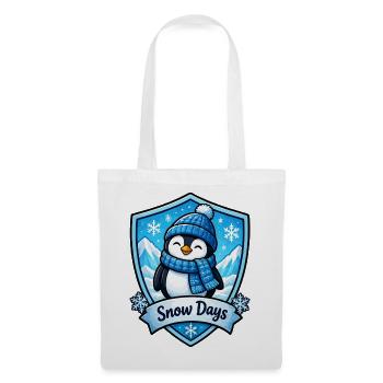 Schnee-Pinguin im Schild - Stoffbeutel - Weiß - Vorne