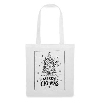 Merry Cat-Mas – Katze im Weihnachtsbaum - Stoffbeutel - Weiß - Vorne