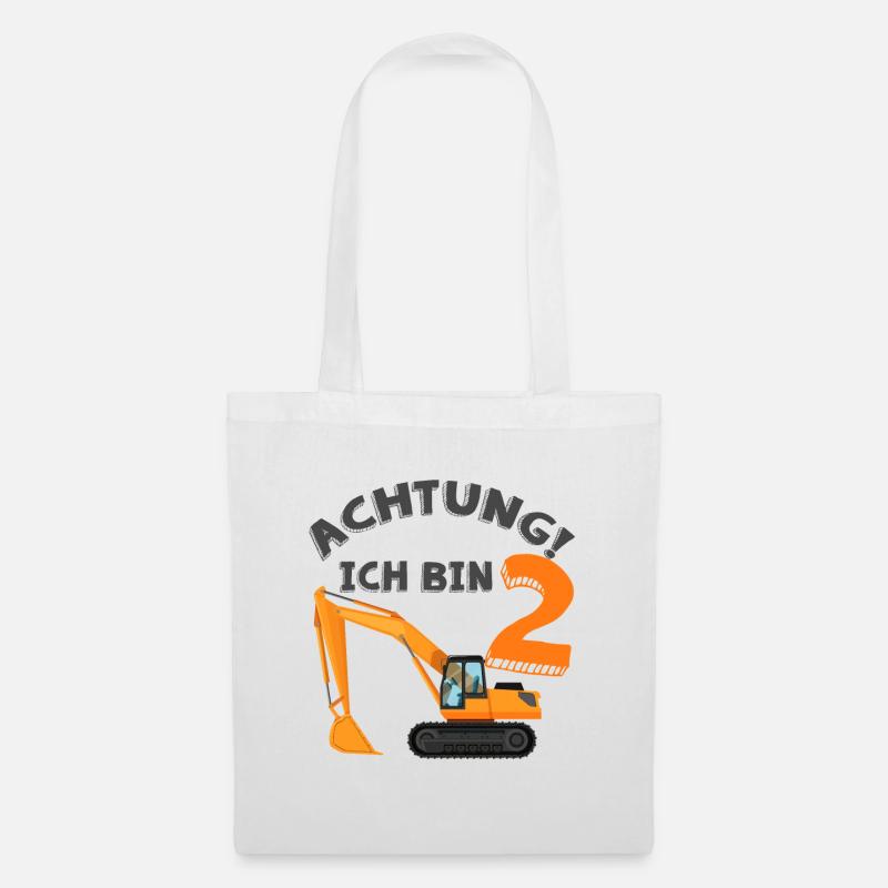 Jungen Geburtstag Bagger | Achtung Ich bin 2 - Stoffbeutel - Weiß