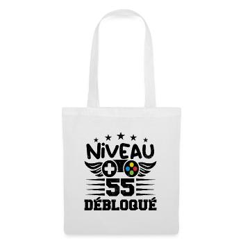 Niveau 55 débloqué - idée cadeau anniversaire - Sac en tissu - blanc - Devant