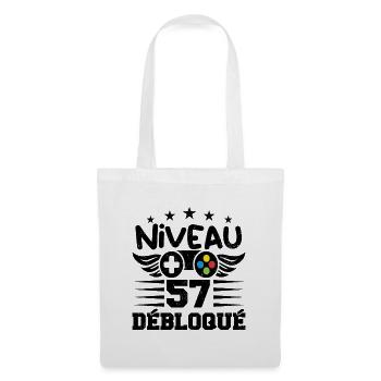 Niveau 57 débloqué - idée cadeau anniversaire - Sac en tissu - blanc - Devant