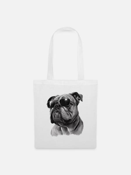 Englische Bulldogge trägt Sonnenbrille - Stoffbeutel - Weiß