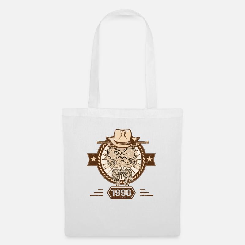 1990 | Geburtstagsgeschenk | Katzenliebhaber - Stoffbeutel - Weiß