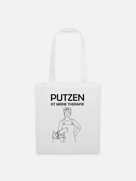 Putzen ist meine Therapie lustige Putzfrau Sprüche - Stoffbeutel - Weiß
