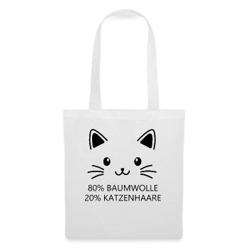 Katzen Gesicht 80% Baumwolle und 20% Katzenhaare - Stoffbeutel - Weiß - Vorne