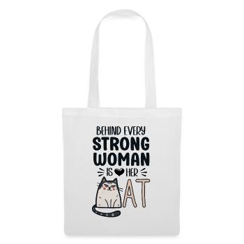 Derrière chaque femme forte se trouve son chat - Sac en tissu - blanc - Devant