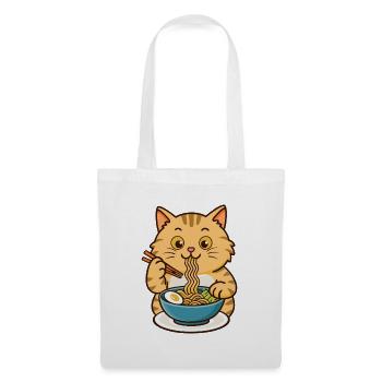 Drôle de chat mangeant des nouilles ramen Soupe Japon Nourriture - Sac en tissu - blanc - Devant
