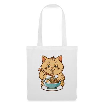 Drôle de chat mangeant des nouilles ramen Soupe Japon Nourriture - Sac en tissu - blanc - Devant