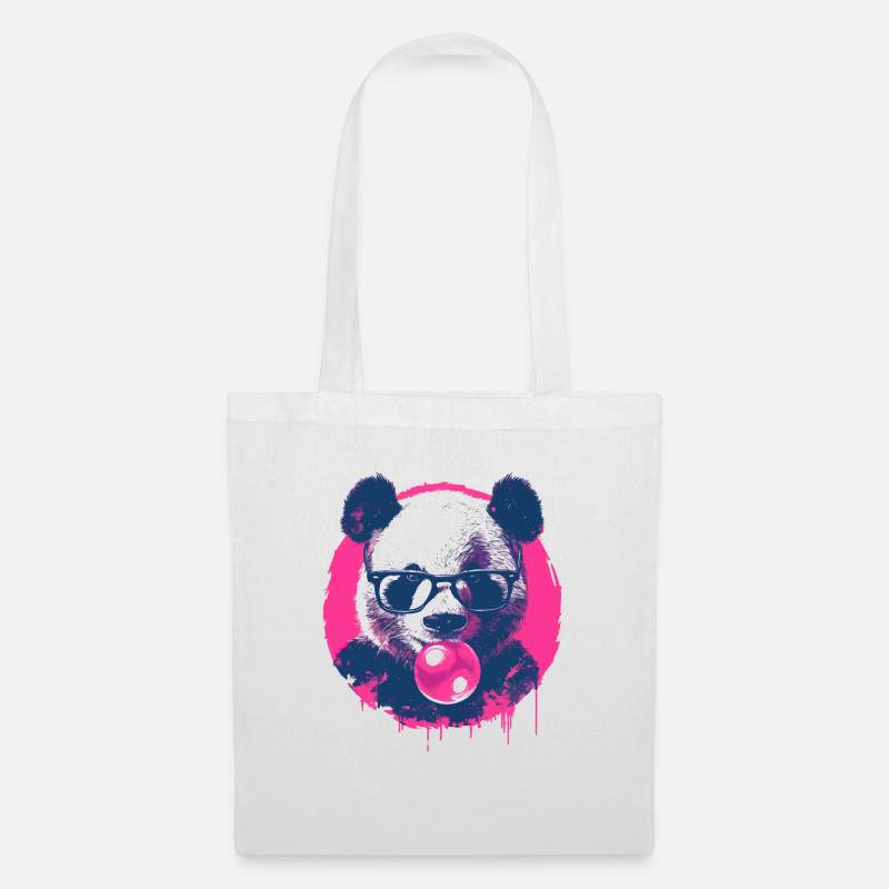 Panda mit Brille und Kaugummi - Stoffbeutel - Weiß