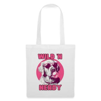 Labrador avec lunettes de soleil et chewing-gum rose - Sac en tissu - blanc - Devant