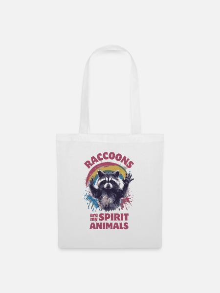 Waschbär Farbkleckse Regenbogen - Stoffbeutel - Weiß