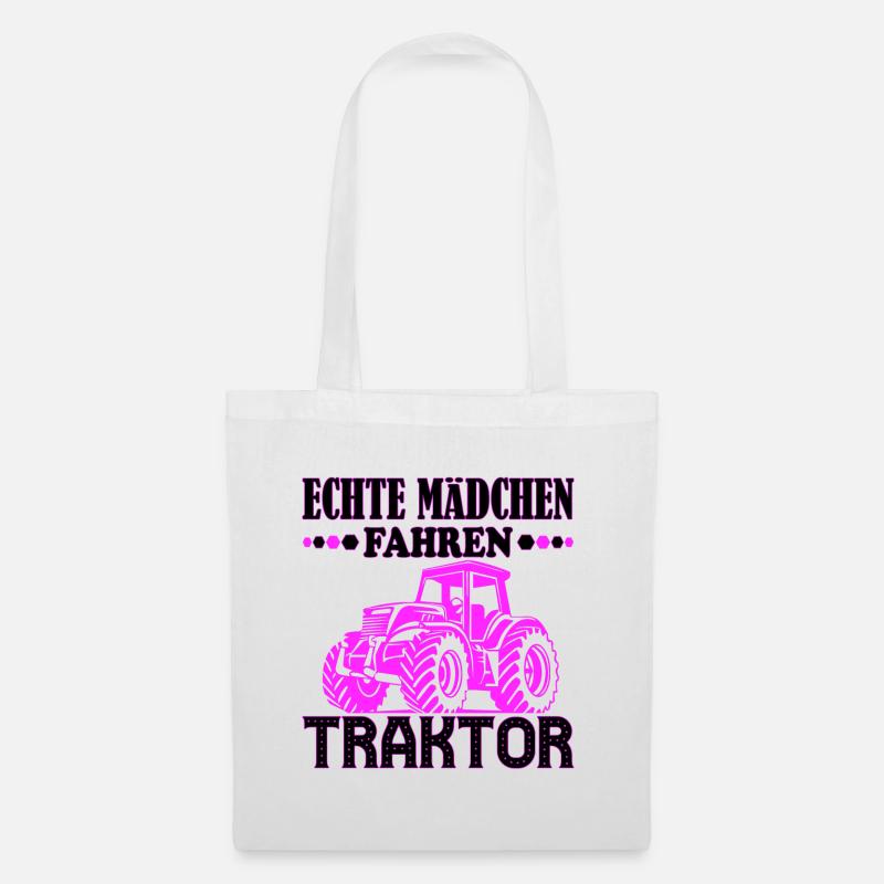 Echte Mädchen Fahren Traktor - Stoffbeutel - Weiß