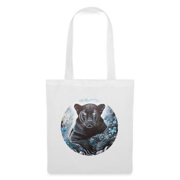 Schwarzer Panther mit Blumen - Stoffbeutel - Weiß - Vorne