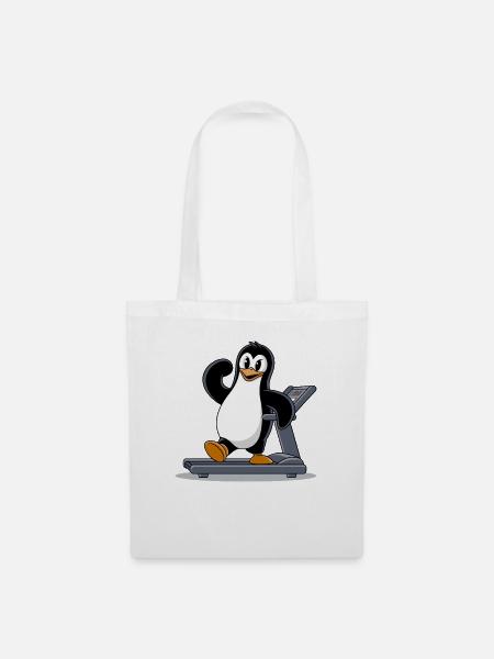 Lustiger Pinguin auf Laufband Cartoon Illustration - Stoffbeutel - Weiß