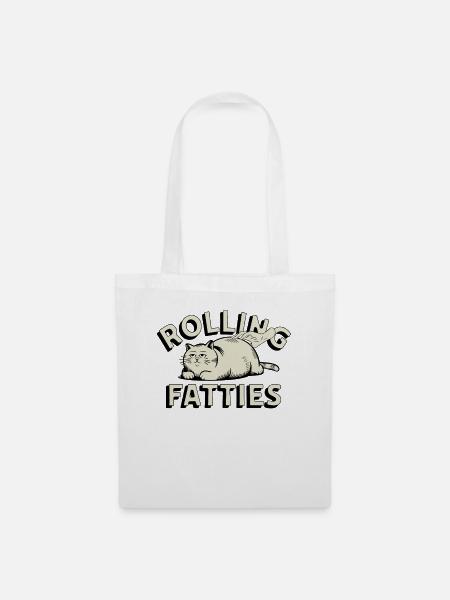 Rolling Fatties Katze Humor - Stoffbeutel - Weiß