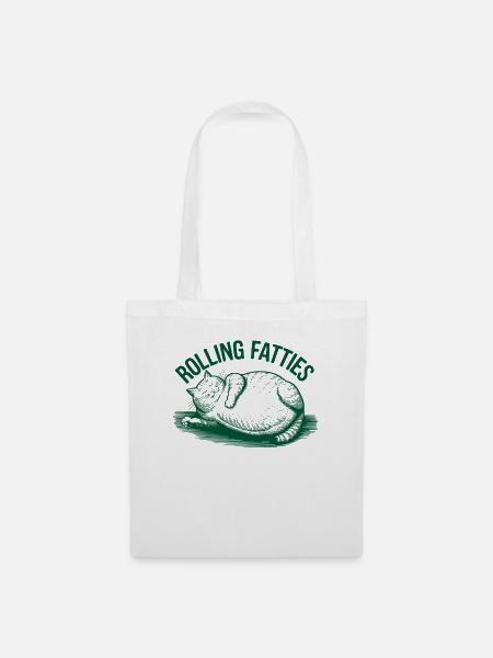 Rolling Fatties Katze Humor - Stoffbeutel - Weiß