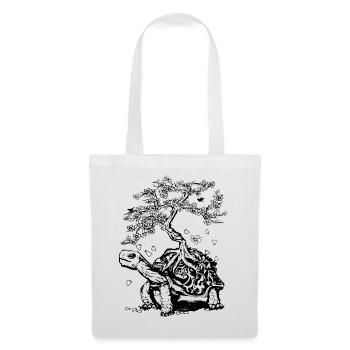 une tortue avec un bonsaï sur la carapace - Sac en tissu - blanc - Devant