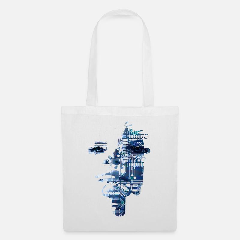 Futuristic Machine Computer Face - scifi - Tote Bag - white