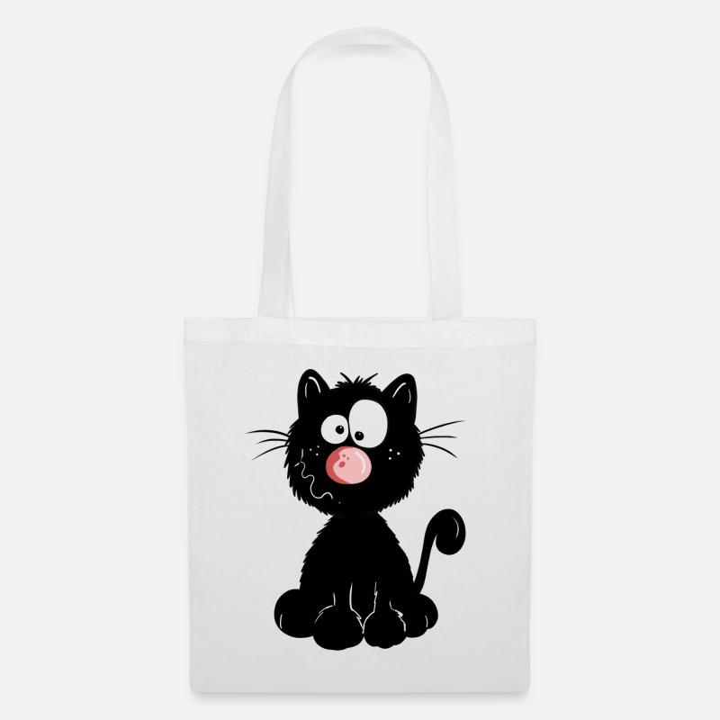Schwarze Katze - Stoffbeutel - Weiß
