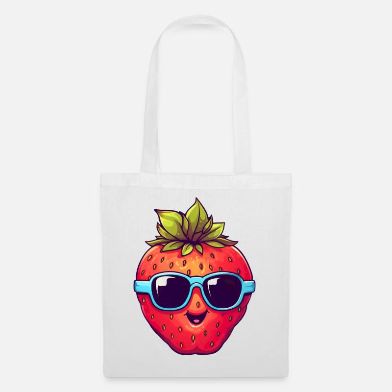 Coole Erdbeere mit Sonnenbrille - Stoffbeutel - Weiß